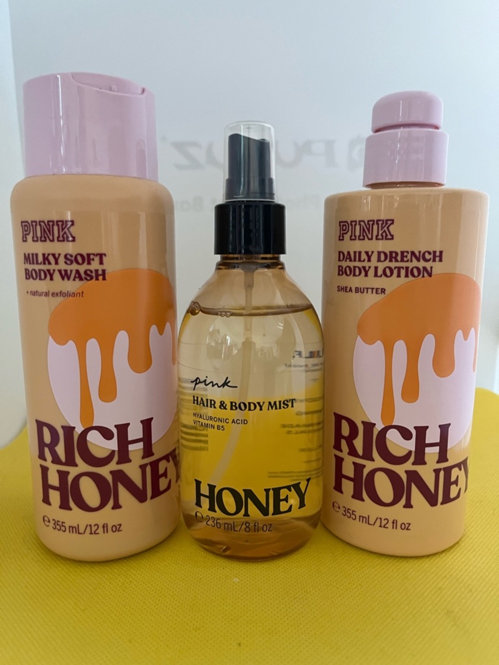 NEW Victoria's Secret PINK Rich Honey mist, Nourishing  Lotion & Body Wash.